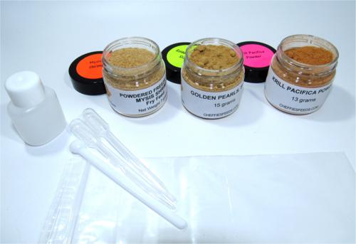 3 FRY POWDERED FEED Mysis Shrimp / Golden Pearls / Krill Powder + Supplies